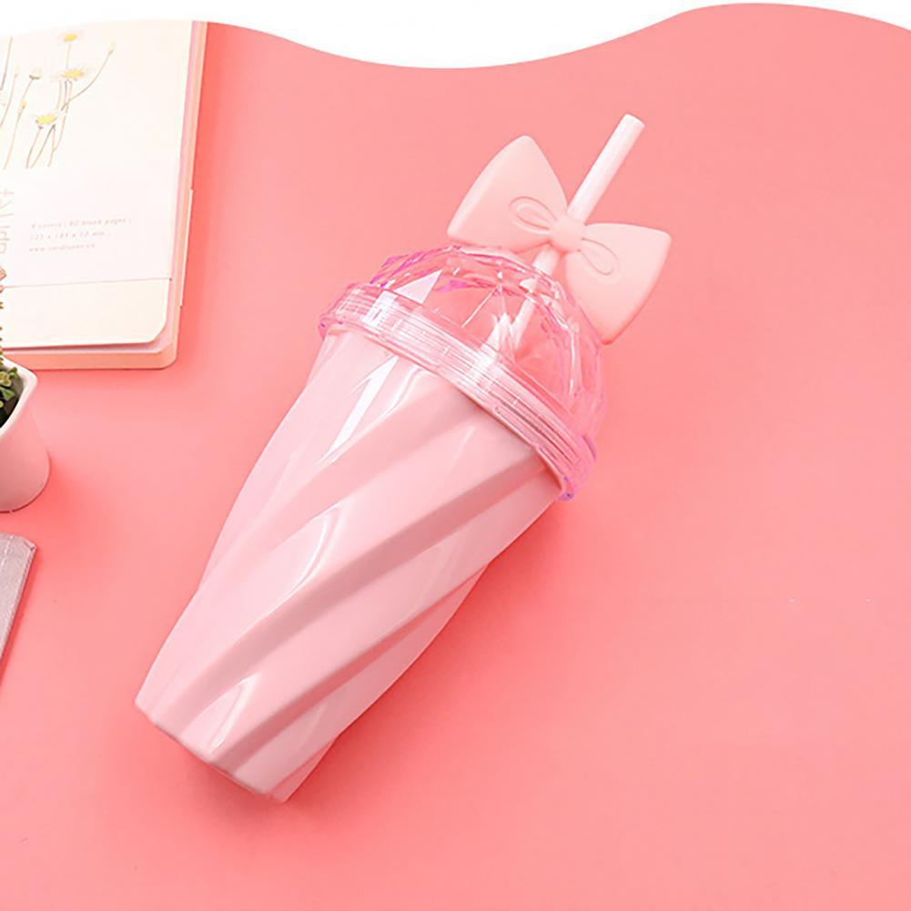 Tasse à eau torsadée avec nœud papillon pour filles, 380ml, en paille, de couleur vive, pour activités de plein air
