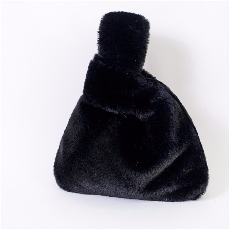 LANMMRE Bag Patroon Persoonlijkheid Imitatie Konijn Faxu Bont Handtas Voor Vrouwen Alle Match Luipaard Print Emmer Zak YF945: black