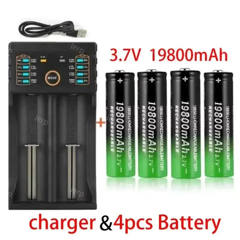 18650 Lithium - Ion Rechargeable Battery - 3.7V 19800mAh with USB Charger, Ideal for Flashlights & Razors