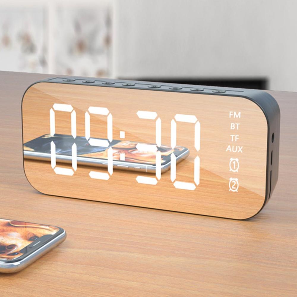 Draadloze Bluetooth Speaker 5.0 Dual Wekker Desktop Spiegel Speaker Luidspreker Led Fm Radio Usb Speakers Ingebouwde Microfoon