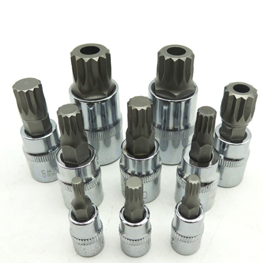 10pcs Screwdriver Allen Head Sleeve Wrench 12 Point Triple Square Socket Bit Set Tamper Proof With Case Tool Kit Case Automotive