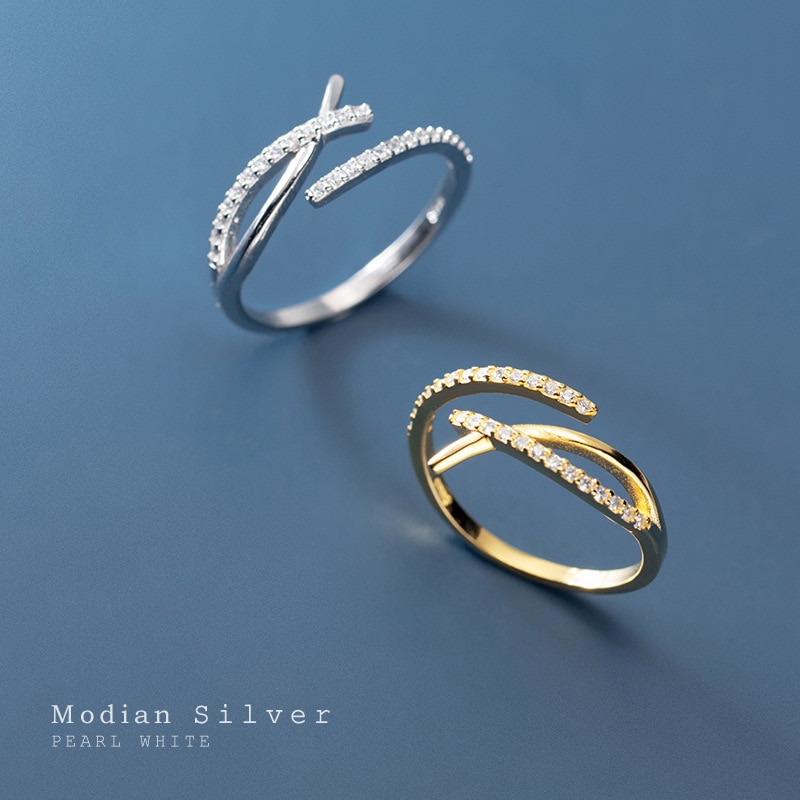 Modian-Anillo de plata de primera ley y circón para mujer, sortija ajustable, plata esterlina 925, Circonia cúbica, zirconia, circonita, zirconita, forma geométrica cruzada