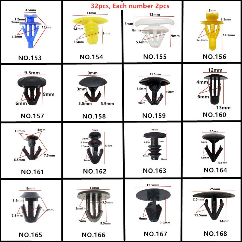20 soorten auto middenconsole instrumentenpaneel navigatie geluidspaneel cd dvd plastic bevestigingsclip voor acura tsx subaru forester: 32 stuks set 10