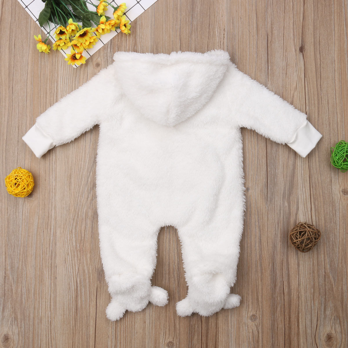 Pasgeboren Baby Jongen Meisje Fuzzy Hooded Romper Baby Winter Warm Rits Jumpsuit Outfits Set Kleding 0-12 m