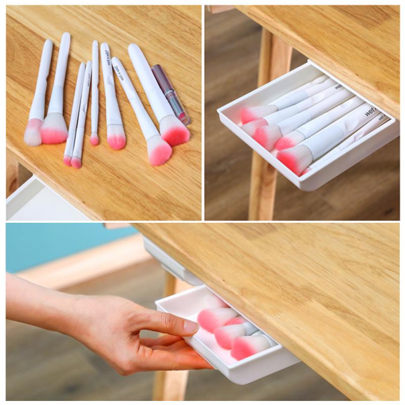 Self Stick Pencil Tray Desk Table Storage Drawer Organizer Box Under Desk Stand Self-adhesive under-drawer storage box organizer