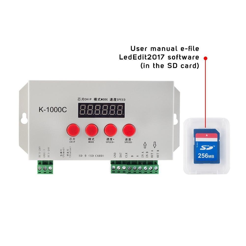 K1000c sd-kortkontroller rgb-kontroller  ws2801 ws2811 ws2812b lpd 6803 ledet 2048 piksler stripe lys pikselkontroller