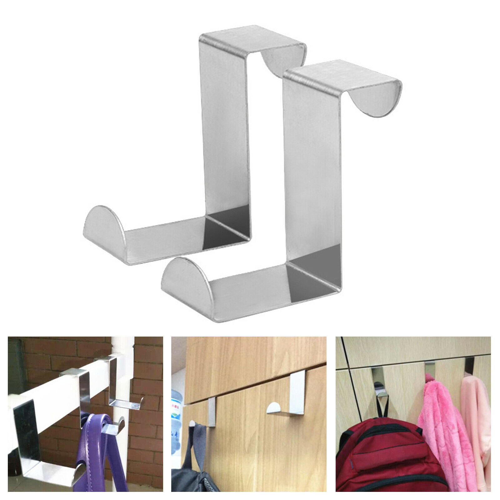 5 uds gancho de puerta de acero inoxidable para toallas y bolsos ropa de gabinete de cocina soporte organizador para el hogar