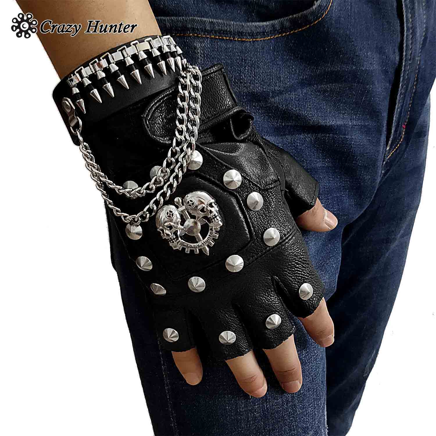 Gants Sans Doigts En Cuir PU, Gants Demi-doigts, Gants Punk