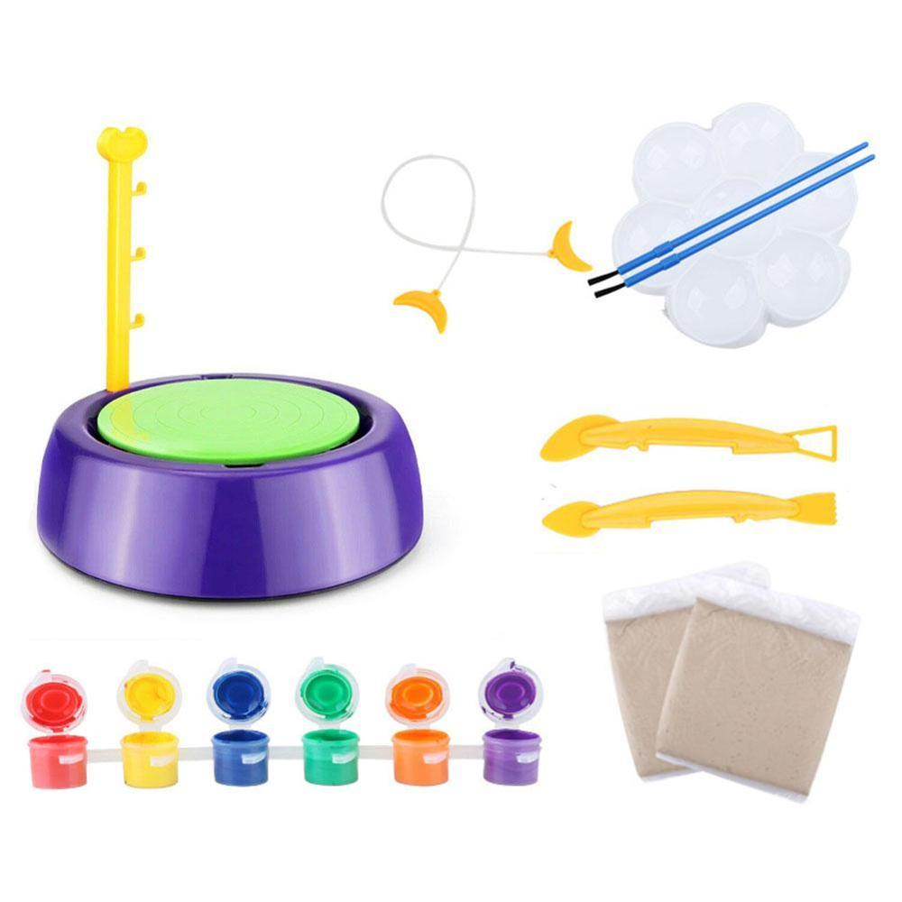 Children's Pottery Machine Student Soft Clay Making Billet Toy Set Electric Ready-to-Paint Ceramics Pottery Paint DIY Wheel J9P0: Default Title