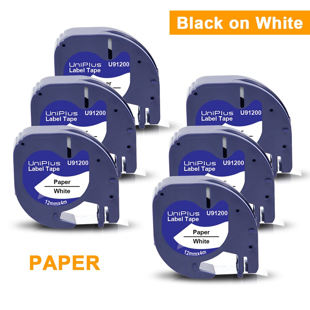 Uniplus 6pk 12267 91201 91202 91203 91204 91205 label tape fit dymo letratag label maker 12mm plastfarvesæt til dymo lt -100: 91200 sort på hvidt