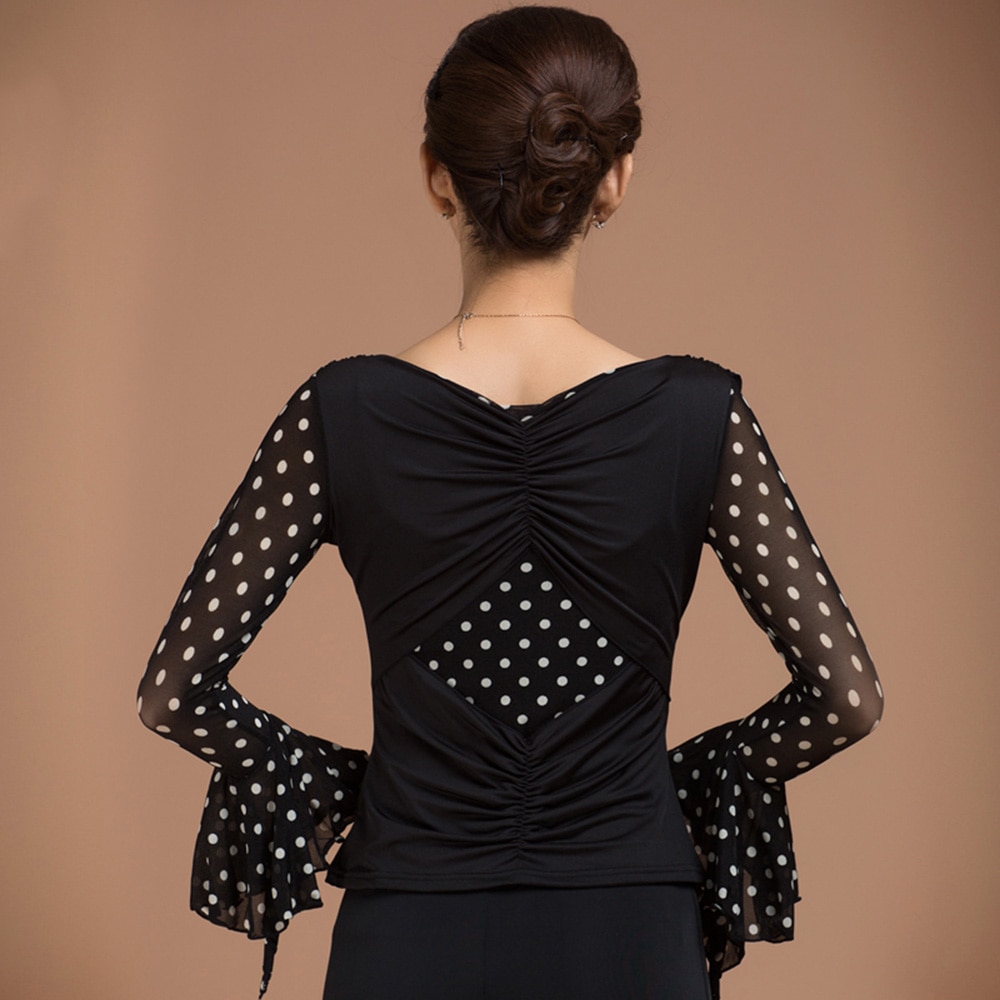 Top de baile latino para mujeres señora Tops de baile de salón sin pantalón mujeres negro rojo Dot Ballron ropa de entrenamiento de danza escénica 1029