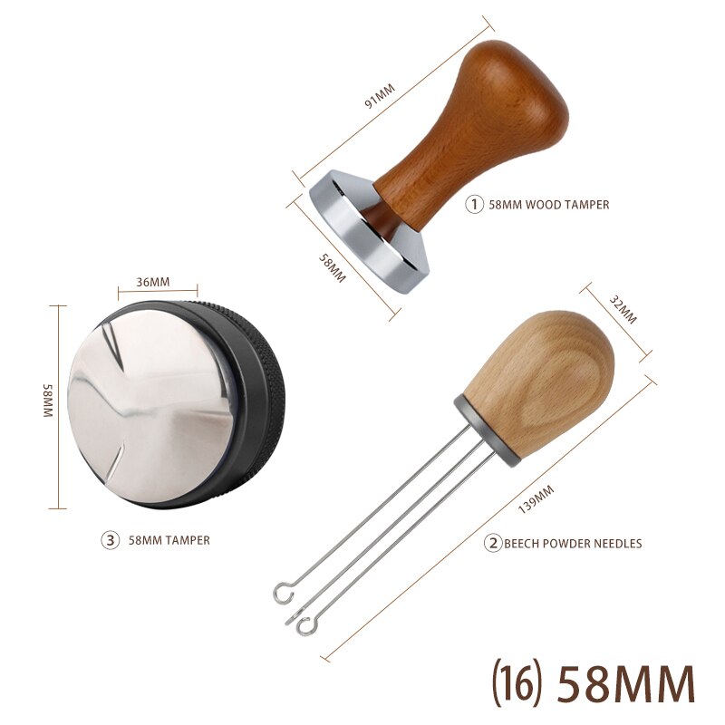 Doseur de café, poignée en bois massif, aiguille, doseur, distributeur, outil de nivellement, mélange de café: 16-58MM
