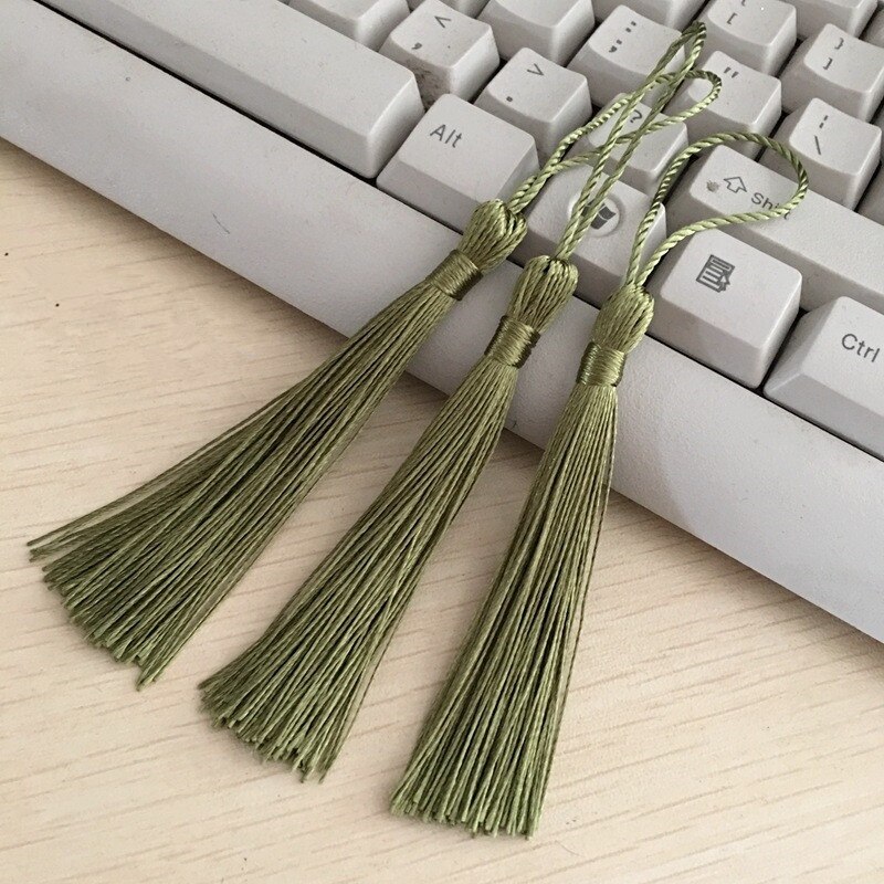 10 sztuk mieszane kolor 14cm jedwabne frędzle fringe szycia Bang zakończenie z frędzlami kluczowe frędzle dla DIY biżuteria naszyjnik chiński węzeł: Army Green
