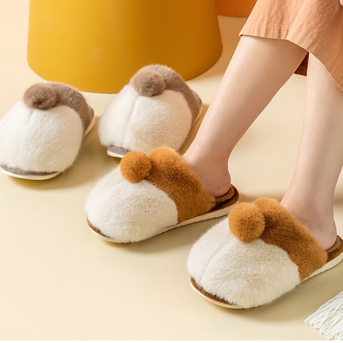Corgi – pantoufles de noël pour garçons et filles, chaussons chauds en fausse fourrure, doux et assortis