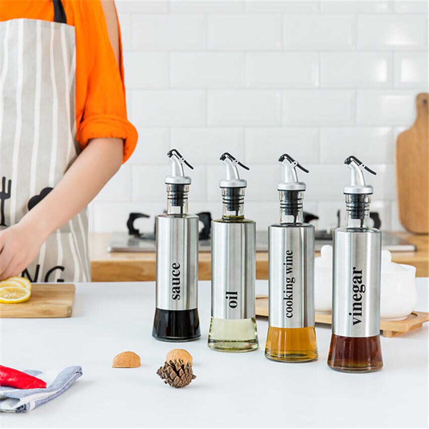 Useful 300ML Olive Oil Dispenser Bottle with Funnel Stainless Steel Oil Pourer Dispensing Bottles Oil Vinegar Sauce Bottle