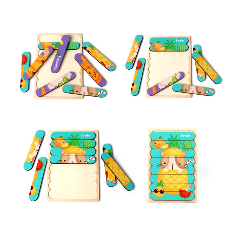 3D drewniane Puzzle dwustronne kreatywne poznanie taśmy układanki Montessori wczesne zabawki edukacyjne dla dzieci dzieci dziecko