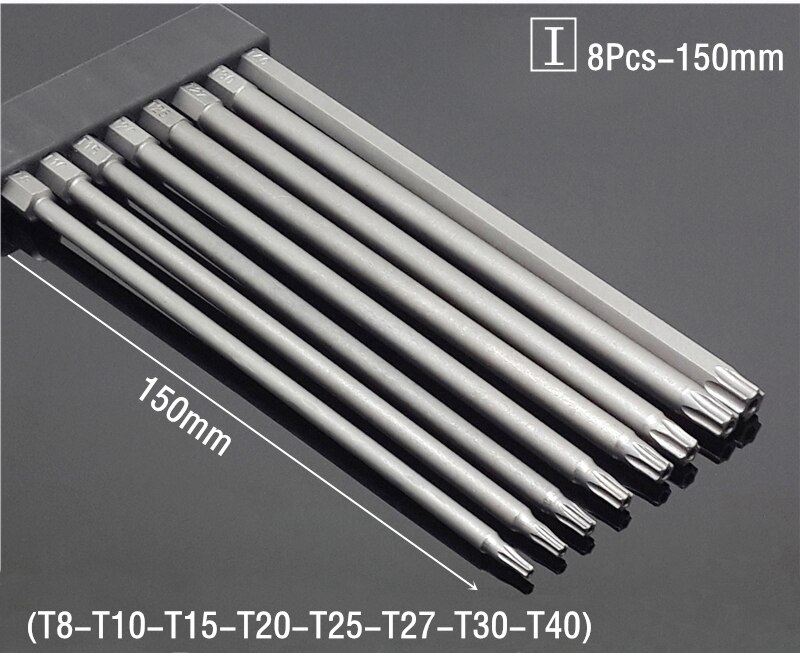 Jeu de tournevis magnétiques de sécurité 50/75/100/150mm, outils à main de 1/4 pouces à tête plate hexagonale: (I) 8Pcs 150mm