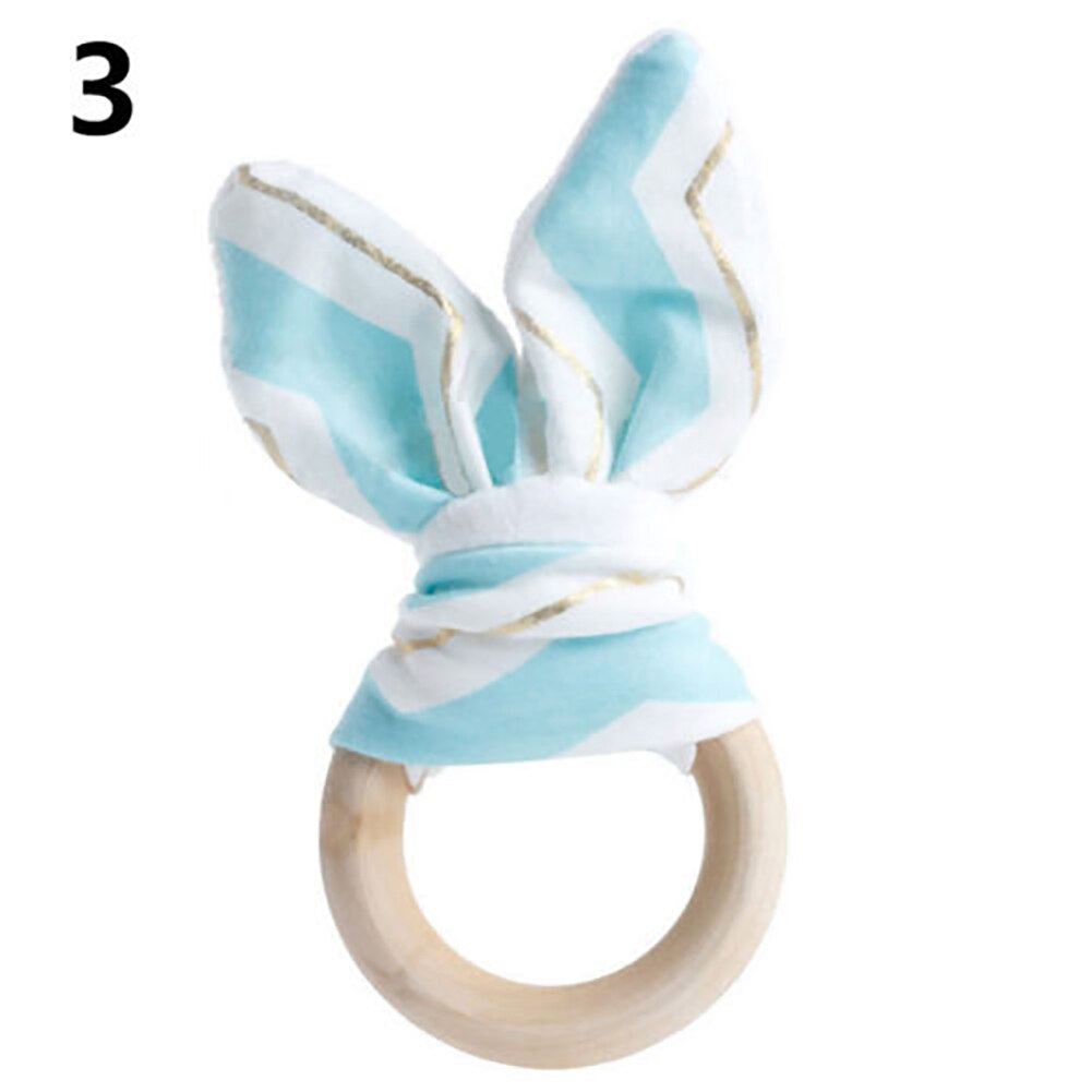 Popular Cute Wooden Natural Chewing Teether Bunny Sensory Toy Infant Baby Teething Ring: 3