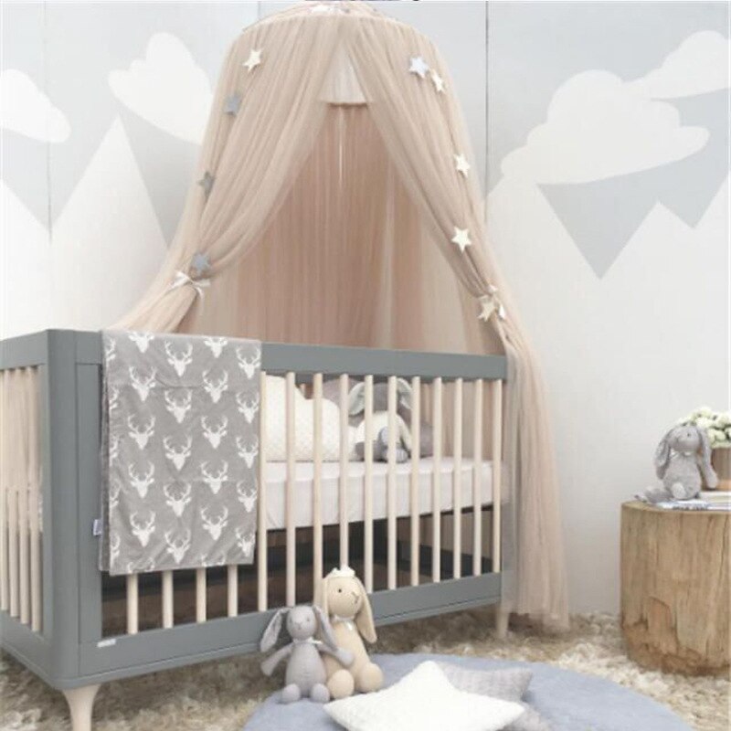 Baby seng hængende myggenet kuppel seng baldakin myggenet sengetæppe gardin rundt krybbe netting telt børneværelse dekoration: Khaki