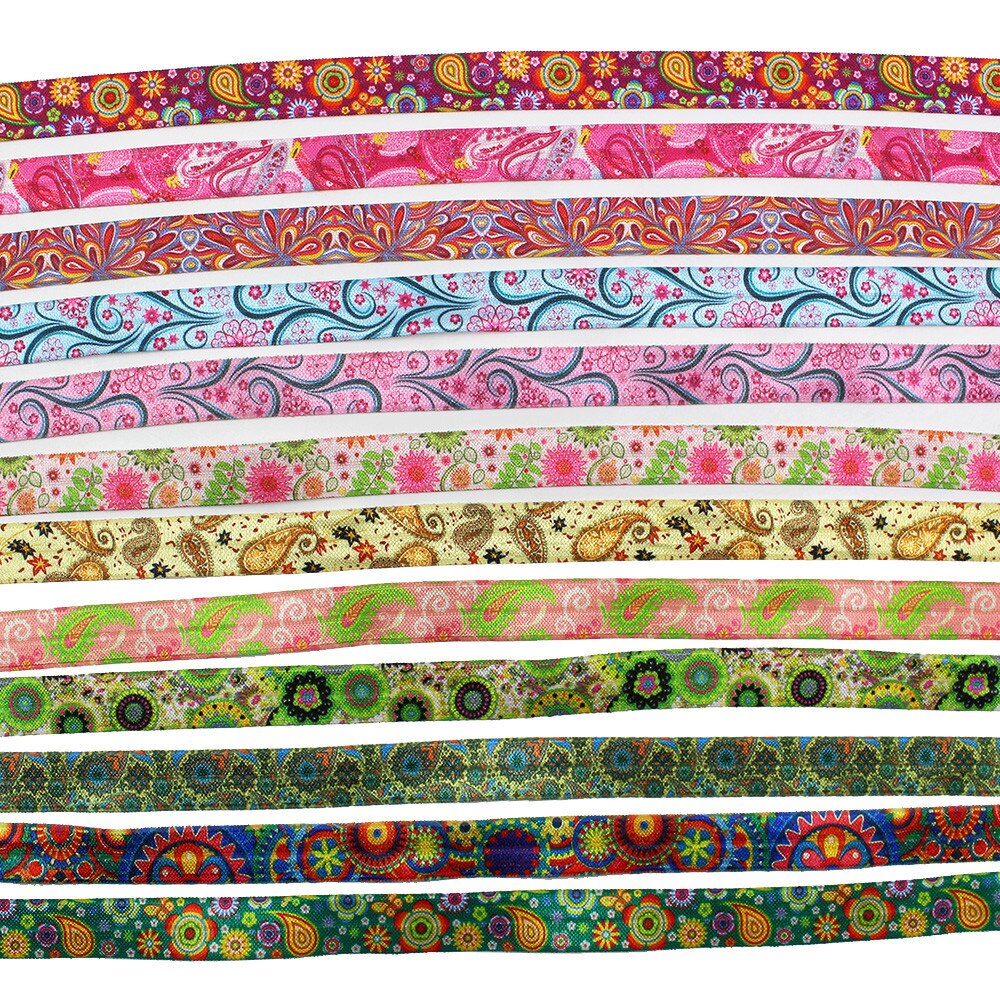 5yds,5/8" flowers Fold Over Elastic Stretch Foldover FOE Elastics for Hair Ties Headbands DIY handmade Accessories,E-20421-609