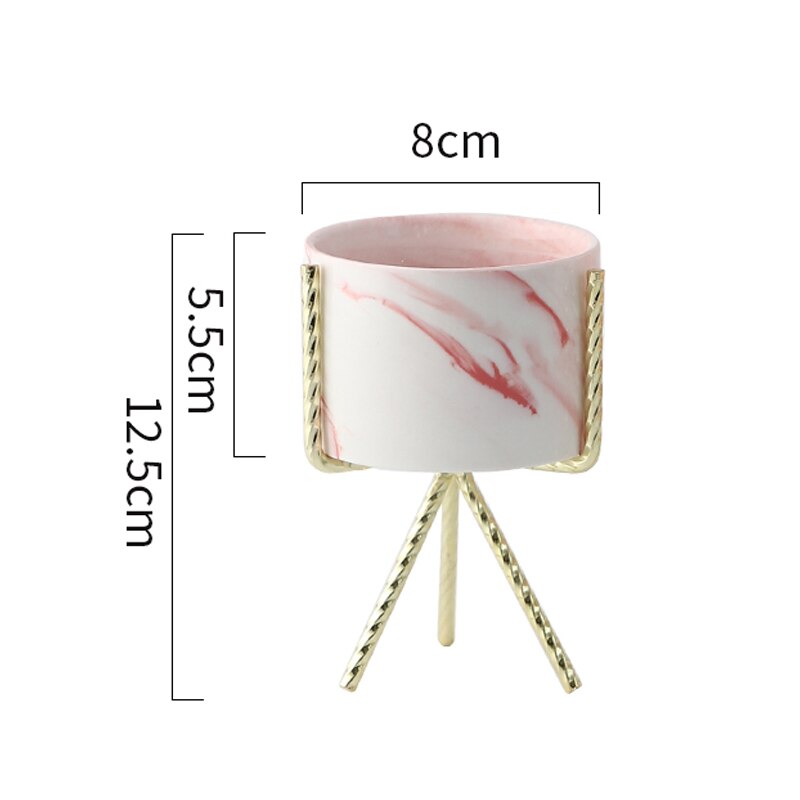 1 stuk scandinavische stijl marmeren keramiek ijzeren kunst vaas bloempot met ijzeren houder tafelblad huis bruiloft woonkamer decoratie: Roze s