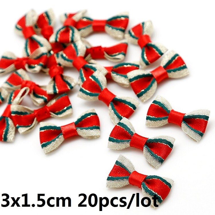 Laços de fita de cetim vermelho/verde, 20 peças, para costura, decoração artesanal para festa/casa/roupa/decoração de cabelo 3x1.5cm: Style 1