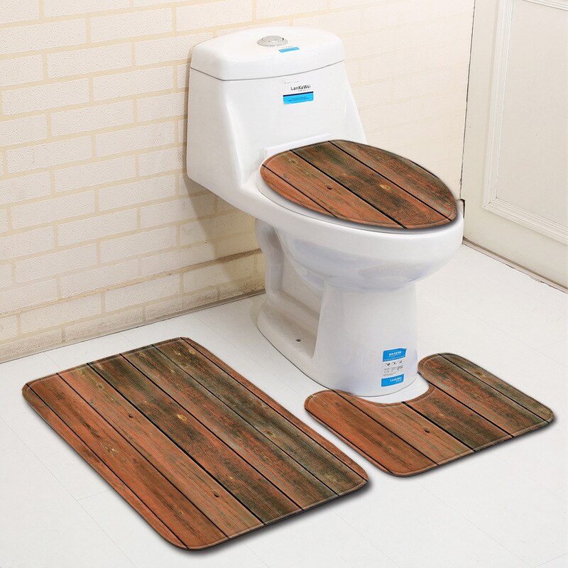Zeegle Antislip Badkamer Tapijt Beperking Hout Badmat 3Pcs Badkamer Tapijt Set Absorberende Mat Wc Badkamer Vloer matten