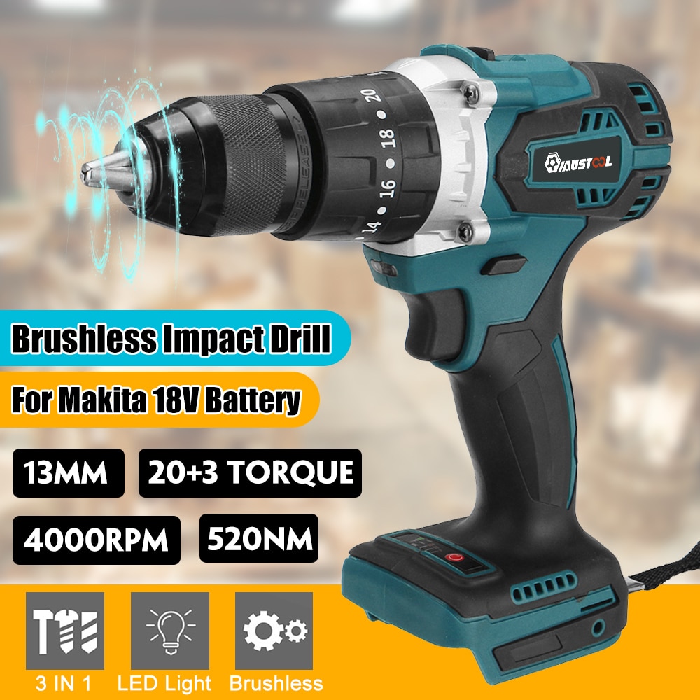 3 in 1 Brushless Electric Screwdriver Electric Hammer Drill 20+3 Torque Cordless Impact Drill For Makita 18V Battery Power Tools