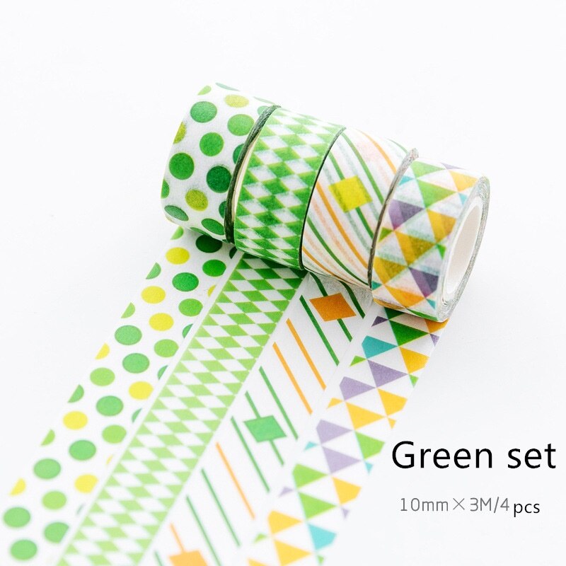 4 st super mini färg papper washi tejp 10mm spetspläd mosaik mönster maskeringstejper klistermärken hem diy konst dagbok dekoration  a6012: Grön uppsättning