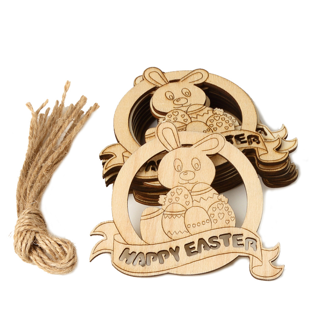 10pcs Unfinished Wooden Easter Ornaments Easter Egg Shape Wood Cutouts Slices with Hanging Twine for Easter Party Decorations: 4