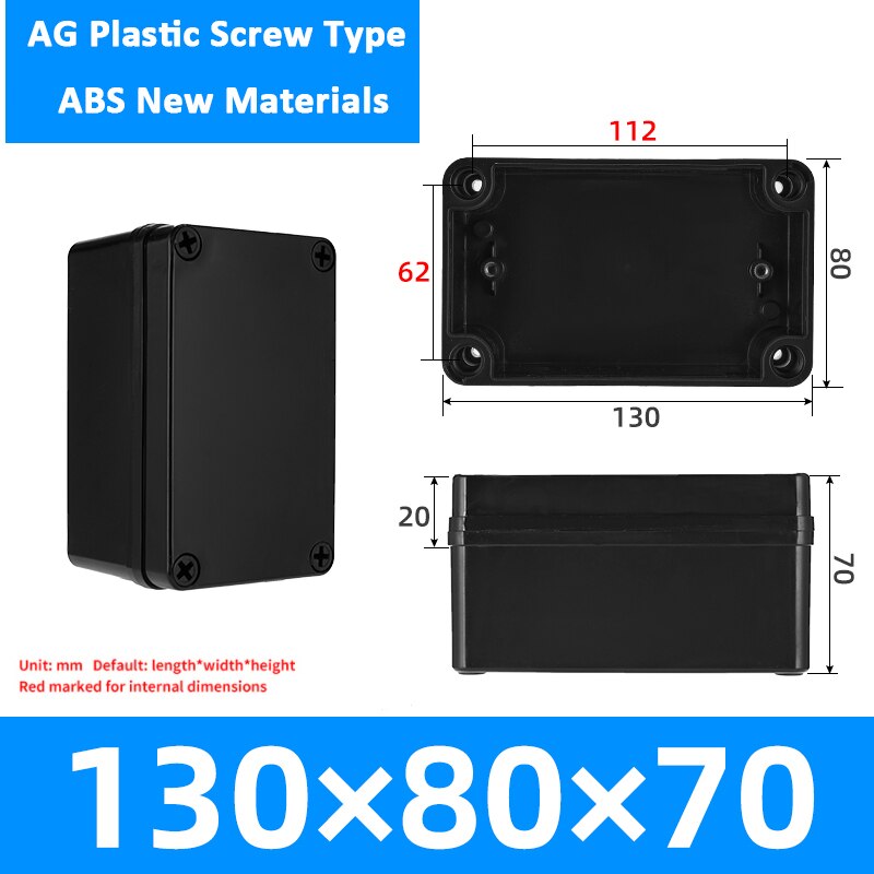 Project Box ABS Plastic IP65 Waterproof Dustproof Electrical Junction box Enclosure Black Housing Instrument Case: 130x80x70mm