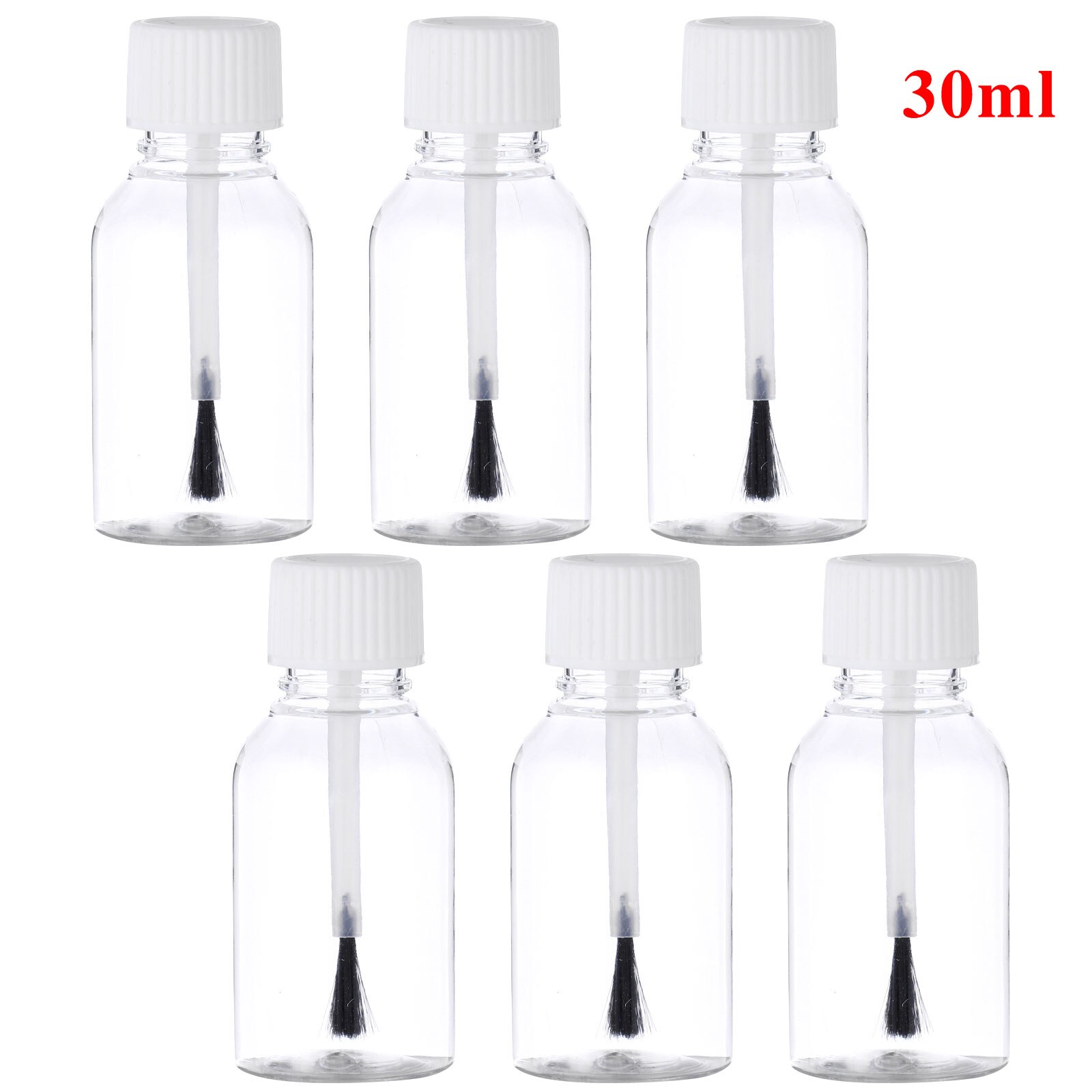 6 Nail Gepolijst Fles Clear Lege Navulbare Nagellak Potten Opslag Plastic Containers Fles Met Borstel Cap Voor Diy Nail art: 30ml White