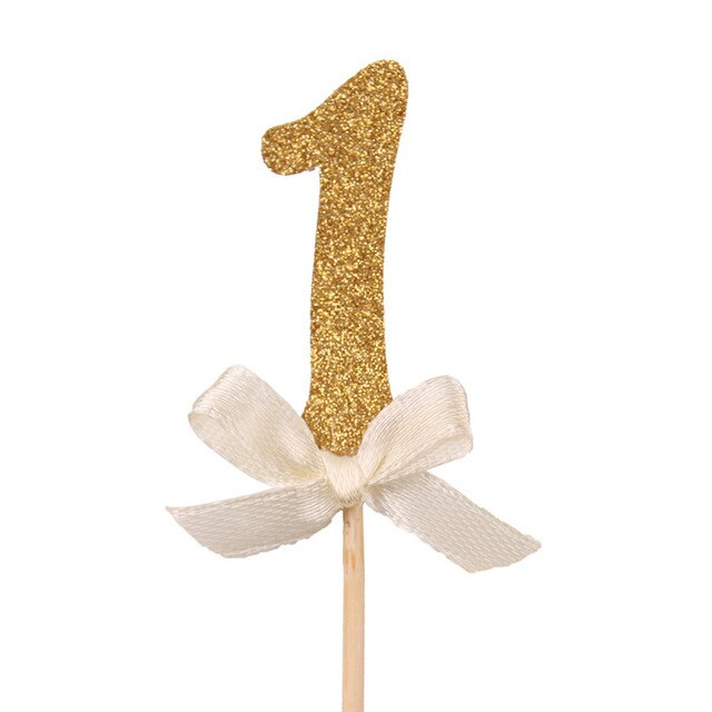 CMGBOBP 10 pcs Gold Glitter Cake Topper Number Cupcake Toppers Birthday Party Decorations Picks Baby Shower Kids Favors: 10pcs number 1