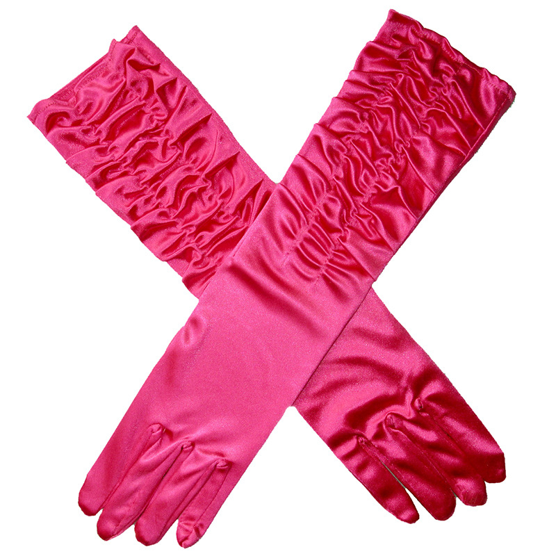 Gants longs en Satin extensible pour adulte, noir, blanc, rouge, gris, peau opéra/coude/poignet, Costume assorti pour femme: Rose Rouge