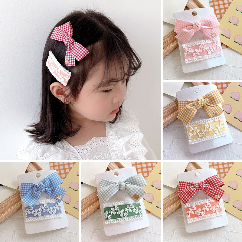 2 Stks/set Leuke Grote Bows Baby Girl Haar Clips Kant Bloem Kinderen Haarspeldjes Meisje Haar Accessoires Kinderen Haarspelden Haarbandjes