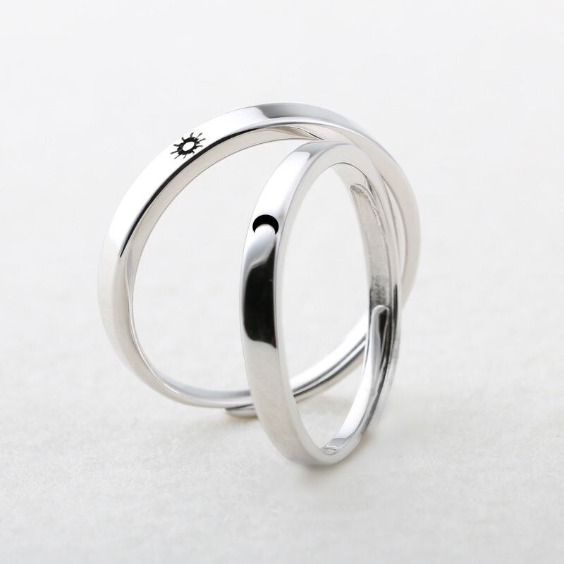 Bague de soleil et de lune pour hommes et femmes, anneau ajustable, Simple, minimaliste, couleur argent, pour Couple, bijoux de fiançailles