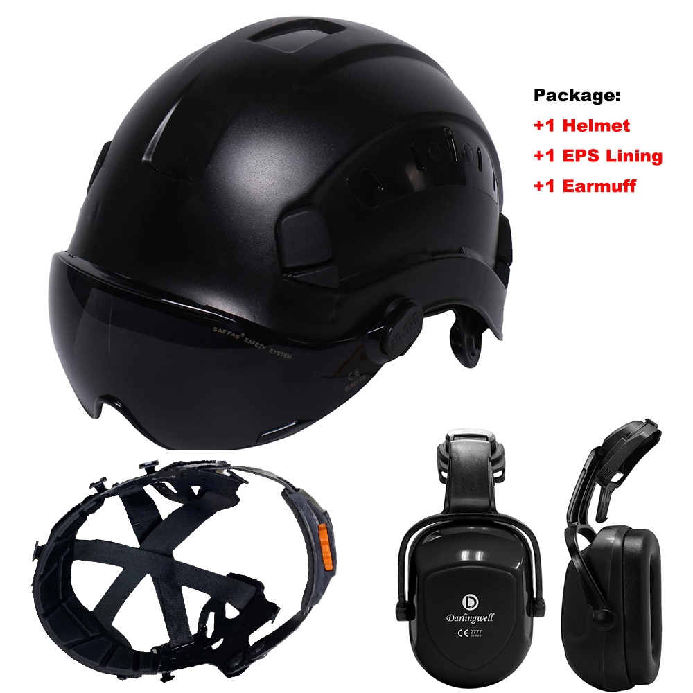 Veiligheid Helm Met Bril Oorbeschermer Voering Set Bouw Hard Hoed Abs Beschermende Motorhelmen Werk Cap Outdoor: O Safety Helmet Set