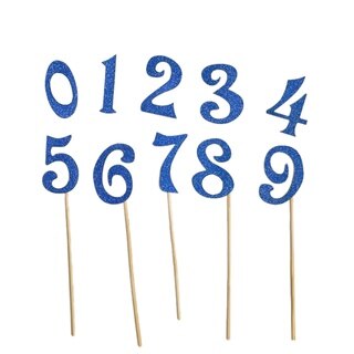 10Pcs/Set 0-9 Gold Silver Glitter Numbers Cake Flag Topper Kit Wedding Children Birthday Cupcake Party Decoration: 10pcs dark blue