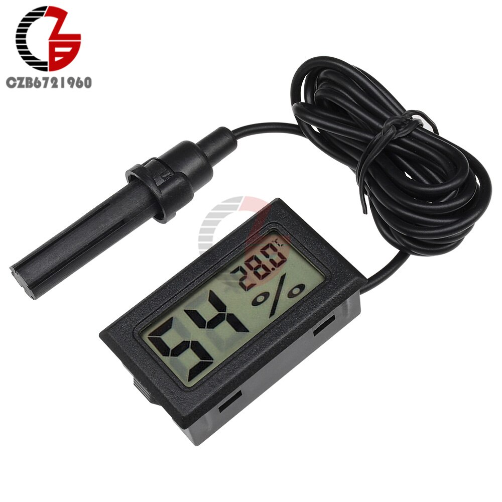 Accurate Indoor Room LCD Digital Thermometer Hygrometer Thermo-Hygrometer Temperature Humidity Meter Moisture Measurment Monitor: Black with Cable