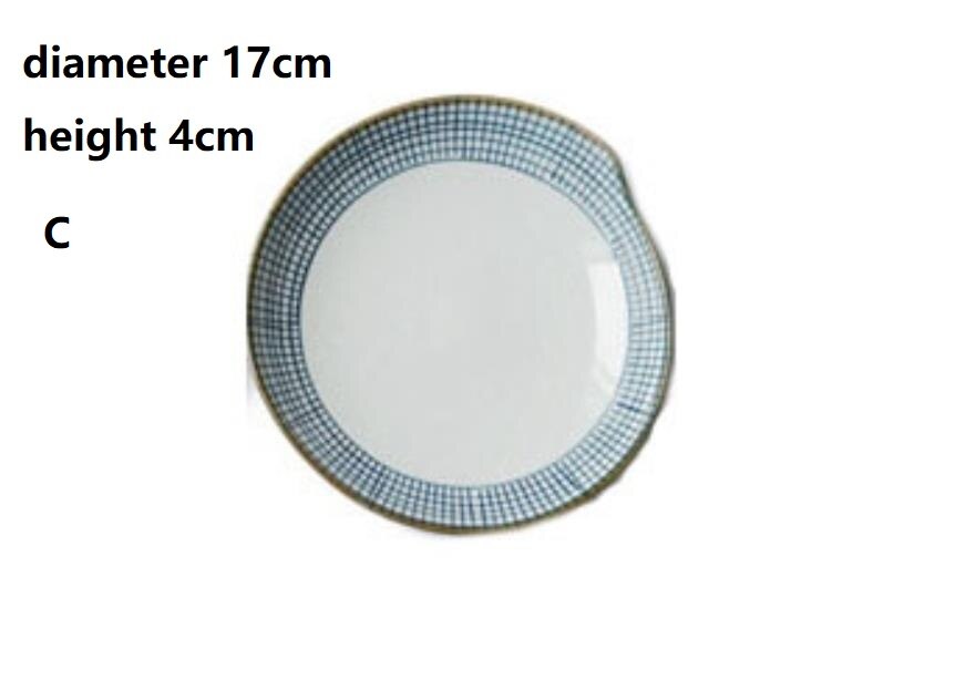 Keramische Schotel Plaat Handgeschilderde Diner Plaat Japanse Stijl Plaid Soep Plaat Salade Retro Creatieve Servies: C