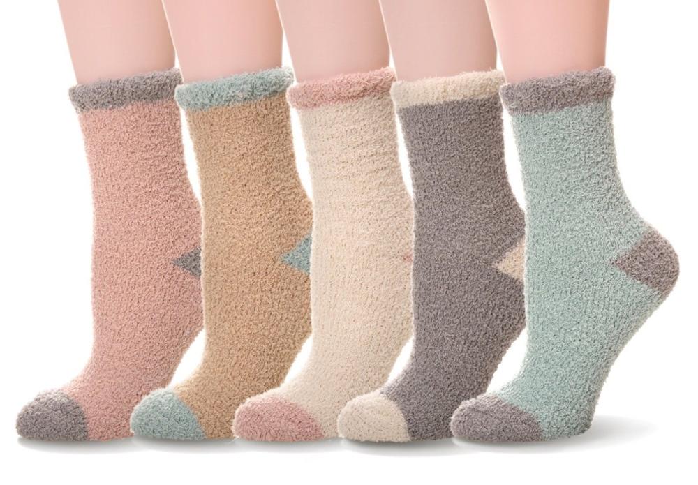 5 paar Süssigkeit Warme Dame Herz Nette Winter Kawaii Dicken lässig Frauen Socken verschwommen flauschige warm Socken Kurze Nette Baumwolle socken Weibliche: 5 Paare Patchwork
