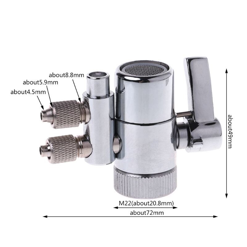Water Filter Faucet Dual Diverter Valve M22 To 1/4" Plated Brass Water Faucet Dual Diverter Valve