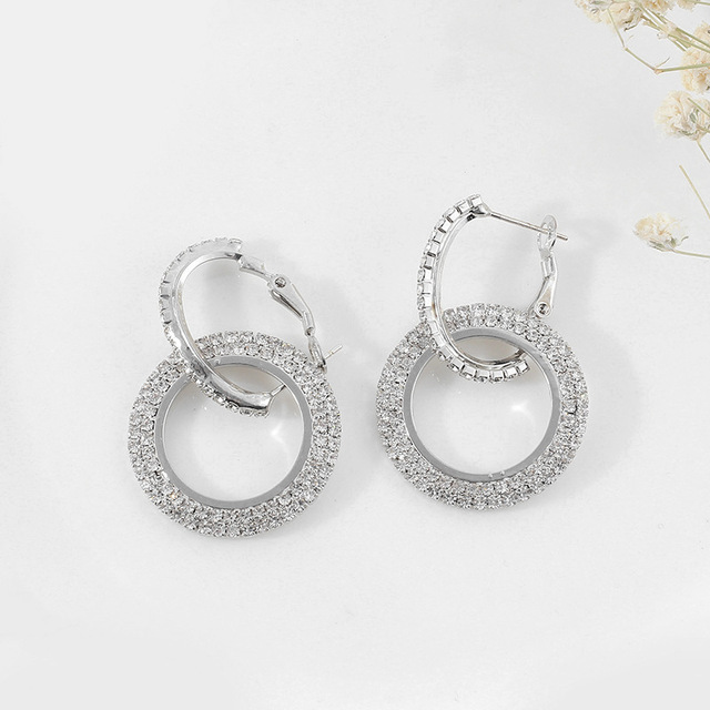 Boucles d'oreilles rondes géométriques en argent 925 pour femmes, nouvelle délicate, aiguille en cristal strass, beaux bijoux de fête: Plaqué or antique
