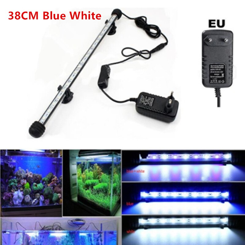 Wasserdicht Aquarium LED Licht Aquarium 9/12/15/21 Blau/Weiß 18/28/ 38/48 CM Bar Streifen Licht Lampe EU/uns-stecker Aquarium Beleuchtung: 38CM Blau Weiß