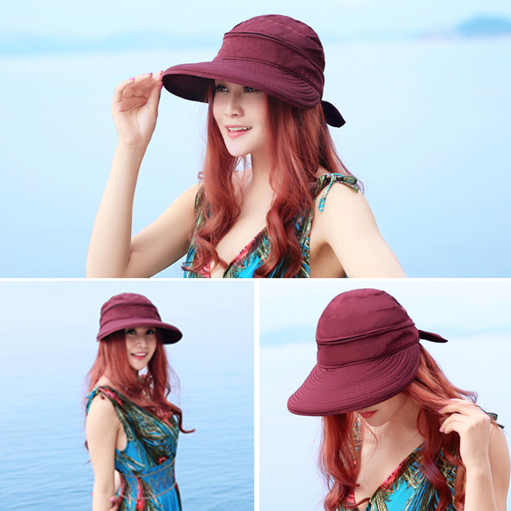 Solhat damer rejsevisir solid strand koreansk stil praktisk bowknot foldbar kasket vandring sommer udendørs