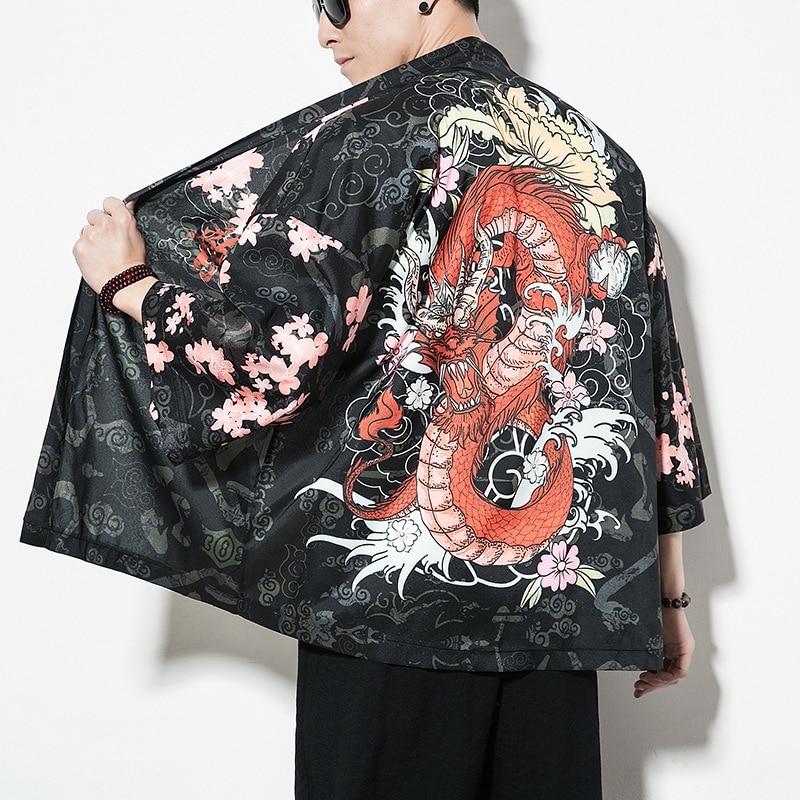 Kimono heren zwarte japanse kimono heren samurai kostuum mannelijke yukata haori japanse streetwear kleding heren kimono jas  dd001