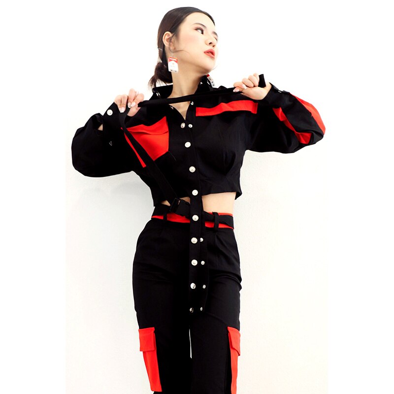 Hip Hop Costumes Female Jazz Team Performance Clothing Adults Street Dancing Stage Wear Loose Overalls Suit Rave Outfits DN4647