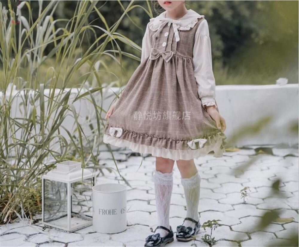 Robe lolita pour filles, tenue vintage, taille haute, avec nœuds, manches courtes/longues, style victorien, kawaii, pour enfants, B817