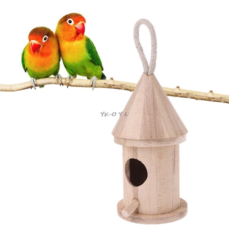 Natural Wood Bird House Hanging Nest Box Outdoor Garden Home Bird Cage
