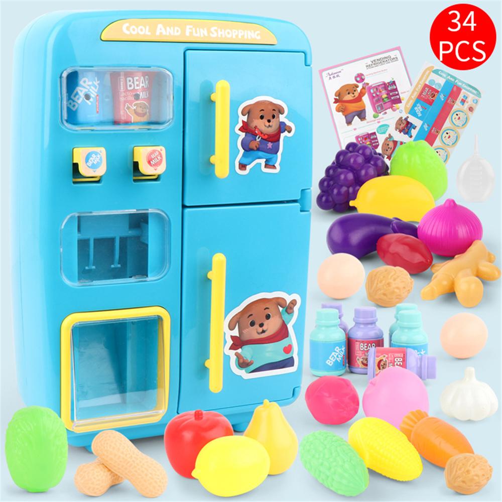 Distributore automatico di Frigorifero per I Bambini fingere Giochi di Ruolo 34pz bambino Cucina Giocattolo con La Luce Del Suono per Bambini mini Casa del Gioco ragazze Giocattoli: blu